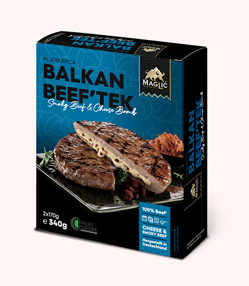 Pljeskavica mit Käse und Trockenfleisch gefüllt